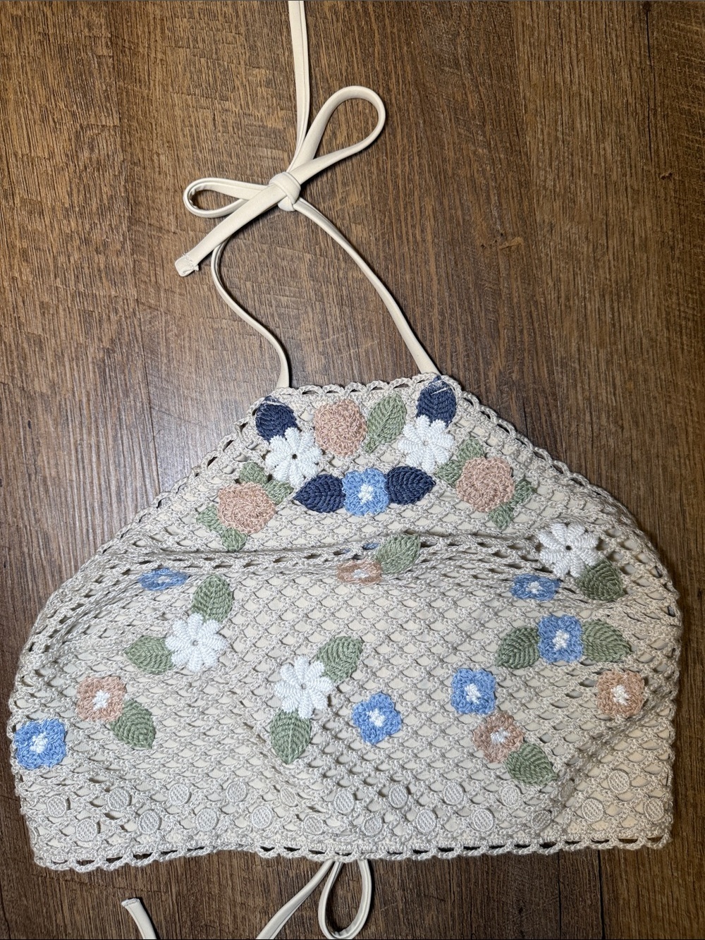 Aerie Women’s Crochet Cream Floral Adjustable Strap Bikini Top Size X-Small - Picture 3 of 6